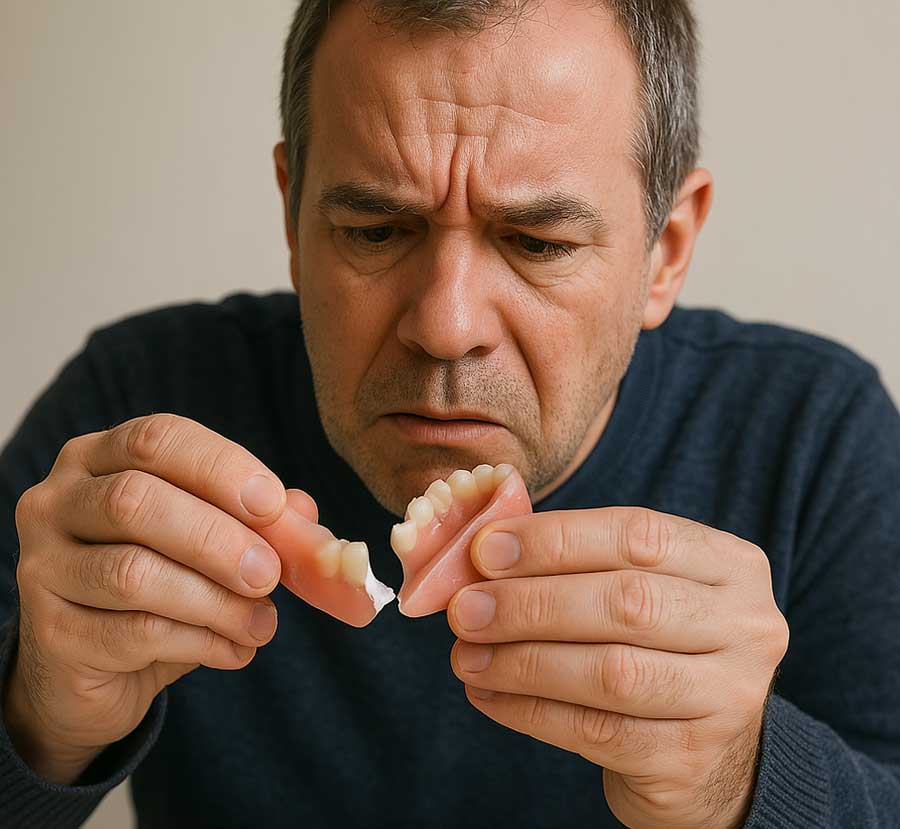 man trying to repair denture by himself